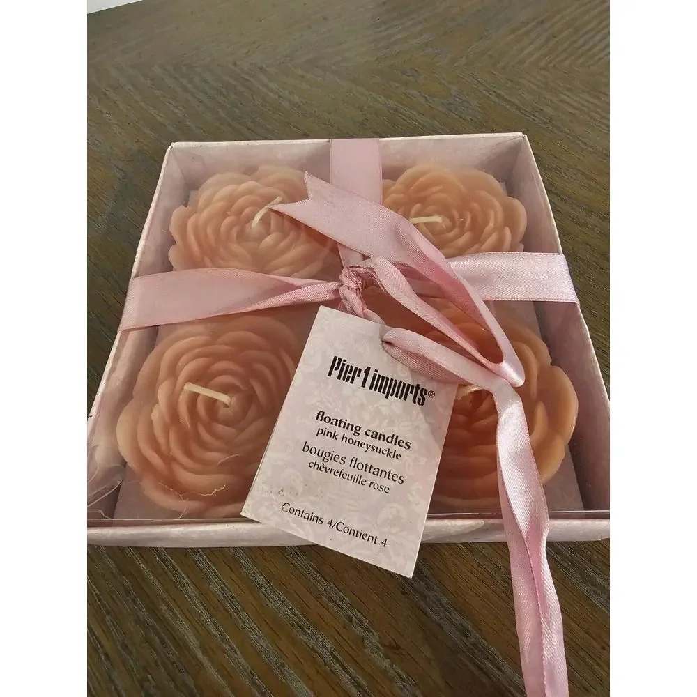 Vintage Pier One‎ Imports Floating Candles Gift Set Of 4 Pink Honeysuckle